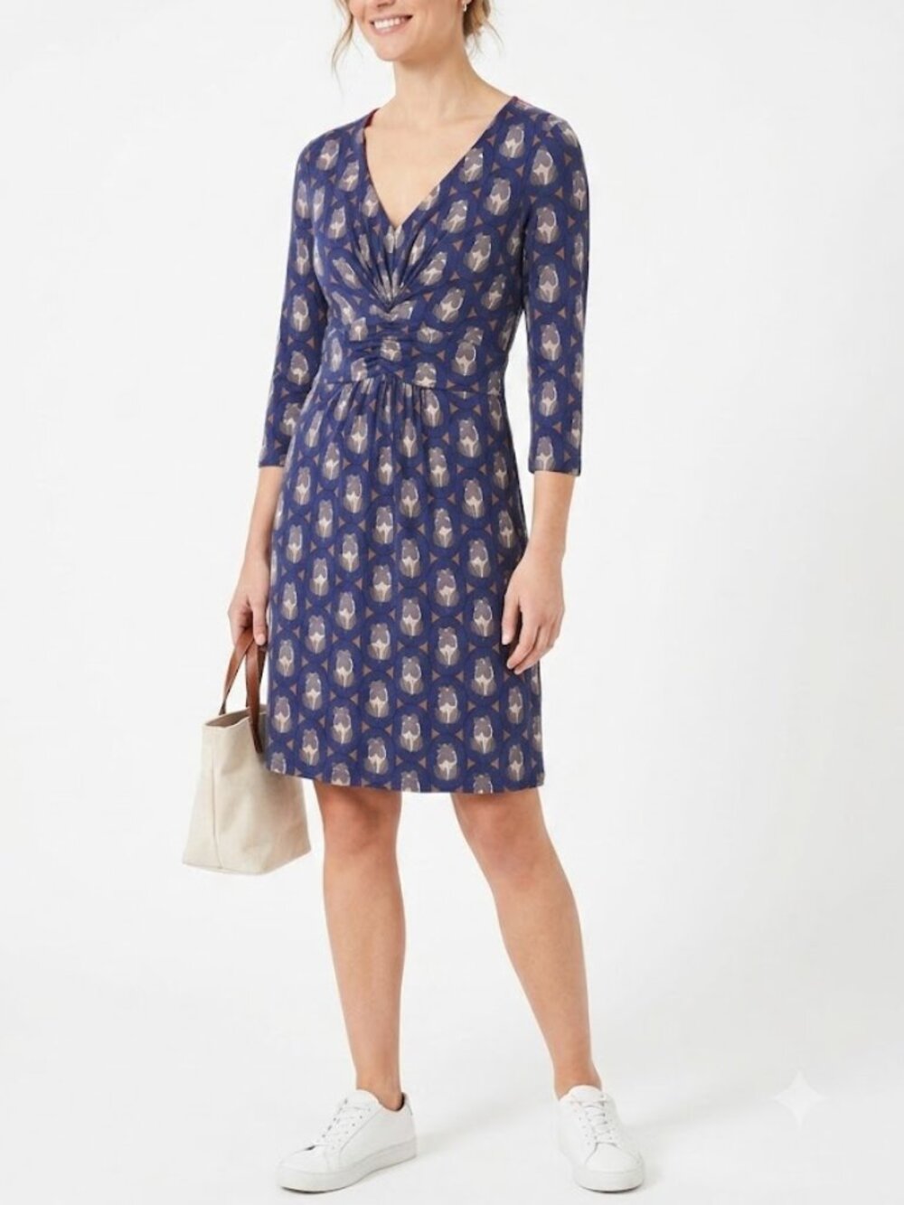 Boden Ruth Faux Wrap Midi Dress Blue Geometric Print Size 6